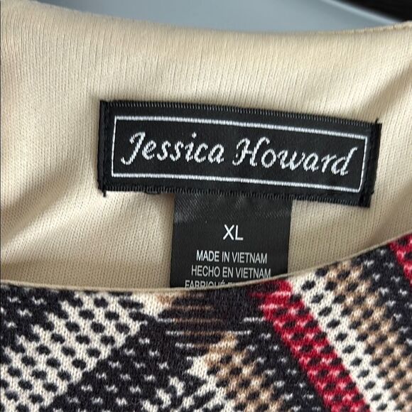 Jessica Howard Black/Red/Tan plaid Sheath Dress 3/4 Cuffed Sleeves - Picture 5 of 9